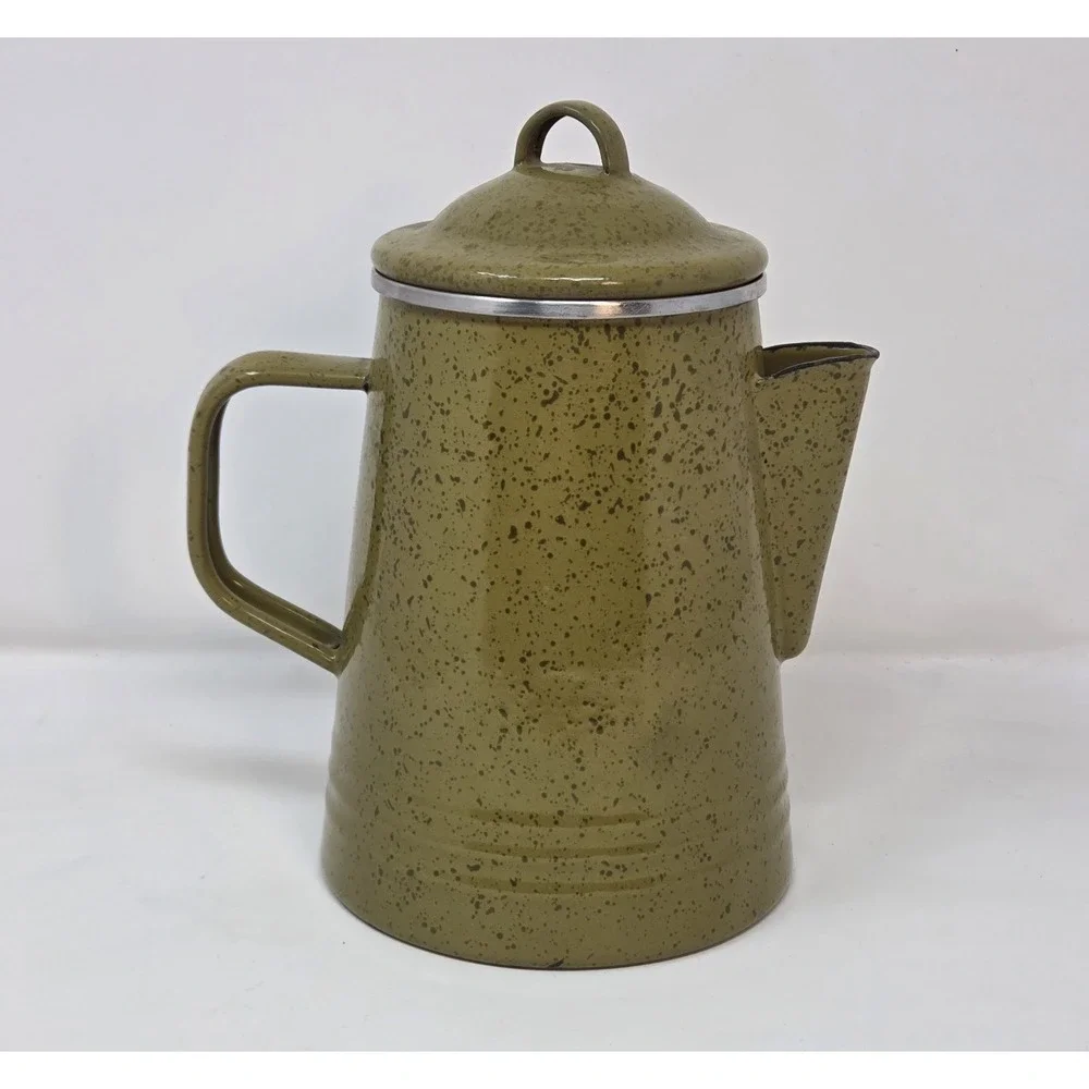 Paula Deen Signature Sage Green Speckled Enamelware Coffee Pot Percolator